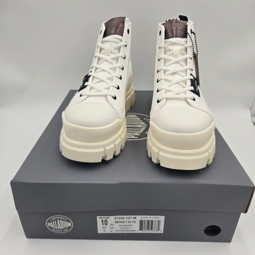 Palladium Revolt Hi TX Platform Boots Women's Size 10 White Marshmallow Canvas - Picture 5 of 8